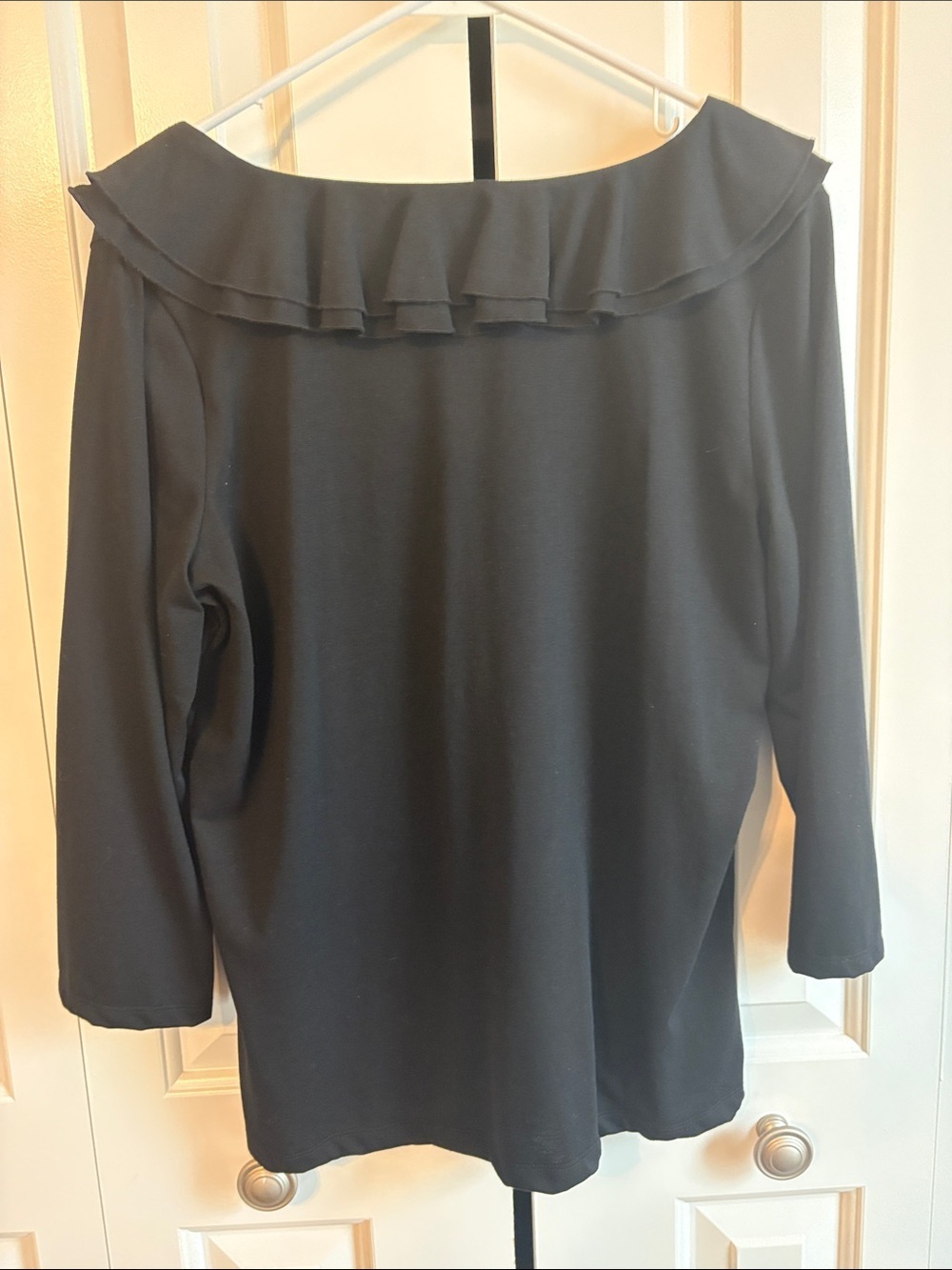 Chaps Black Ruffle V-Neck Long Sleeve Blouse - Picture 6 of 6
